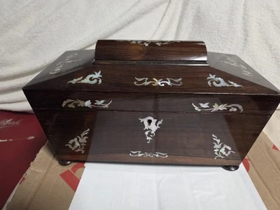 Superb 19th Century Rosewood & Mother-of-pearl Inlaid Sarcophagus Tea Caddy - Image 1 of 4