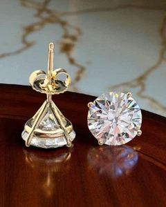 5.00 Ct D VS2 Round Lab Grown Martini Diamond Studs 14k Gold IGI Certified - Picture 1 of 9