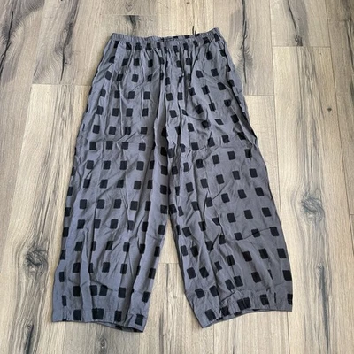 Pantalones Linterna Sueltos Corte Talla Mediana Gris Negro Rayón Pull On Lagenlook Boho Foto 1 de 4