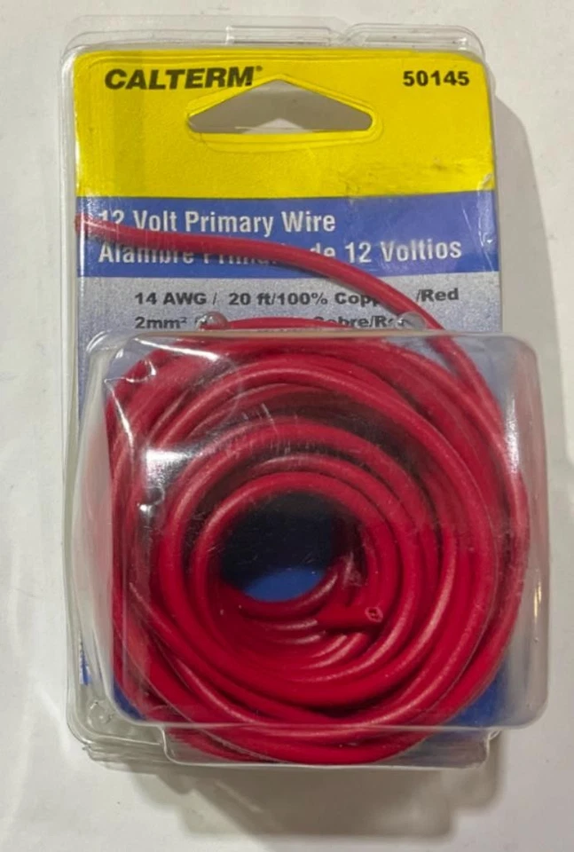 Calterm 12V, 14 AWG 20' Red Primary Wire 50145 USA