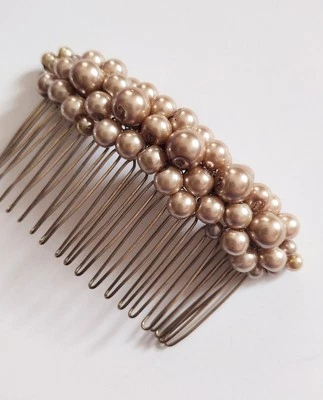Peine de pelo de perlas de vidrio caramelo dorado, boda, peine nupcial, dama de honor graduación Foto 1 de 4