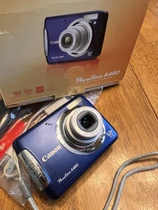 Cámara digital Canon PowerShot A480 10,0 MP sin tarjeta SD cables USB/AV probados azul - Imagen 1 de 15