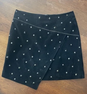 Falda De Colección En Gamuza Cuero Negro Tachonada Cremallera Asimétrica Y2K Festival Grunge 4 - Imagen 1 de 10