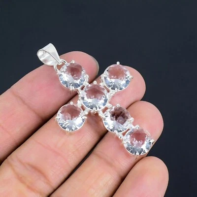 Colgante de plata de ley 925 con piedras preciosas de topacio blanco hecho a mano Foto 1 de 4