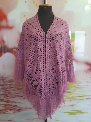 Mantón de hombro ganchillo encaje capelet tejido a mano triángulo bufanda angora Foto 1 de 4