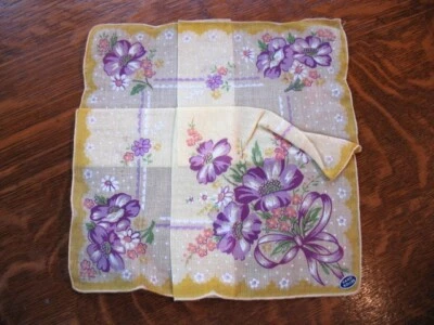 Amapolas púrpuras vintage sin usar atadas con lazo en amarillo pálido ¡etiqueta original! Foto 1 de 4