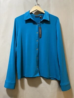 NUEVO CON ETIQUETAS TAHARI Mujeres Puño Manga Larga Cuello Jersey Camisa Abotonada Talla XL Verde azulado Foto 1 de 4