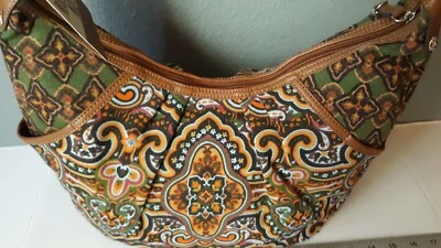 Nuevo Bolso de Mano Estilo Hobo de Algodón Tignanello con Diseño Paisley Marrón y Naranja Foto 1 de 4