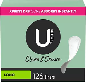 U by Kotex Clean & Secure Panty Liners, Light Absorbency, Long Length, 126 Count - Picture 1 of 9
