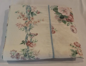 VTG Mario Buatta "Henrietta" pink floral blue ribbon TWIN Flat Sheet - Picture 1 of 10