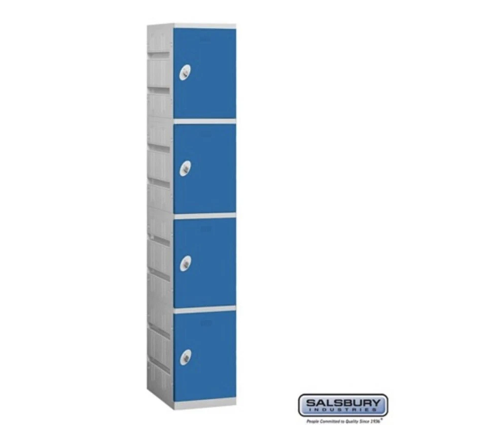Armario de plástico Salsbury 12" ancho cuatro niveles azul sin montar Foto 1 de 3