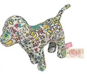 Victoria's Secret PINK Tattoo Graffiti Love Hippie Flower Plush Dog New With Tag - Picture 1 of 5