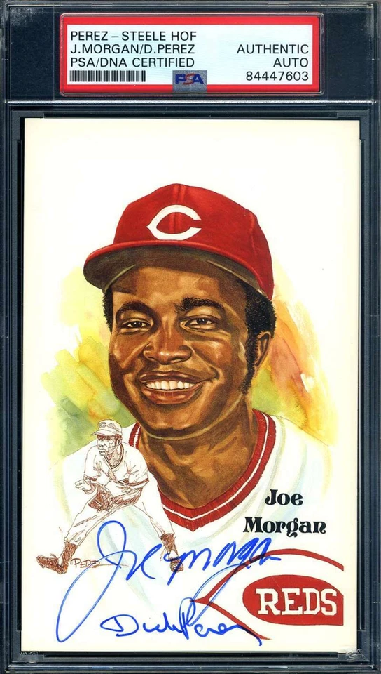 Joe Morgan And Dick Perez Rare PSA DNA Signed Perez Steele Postcard Autograph - Image 1 of 1