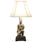 US SELLER - Terracotta Kneeling Archer Warrior Lamp with Beige Shade
