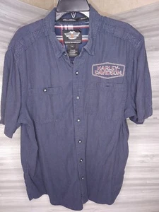 Camisa de mezclilla Harley Davidson 100 % algodón lavado oscuro manga corta con botones - talla XL - Imagen 1 de 12