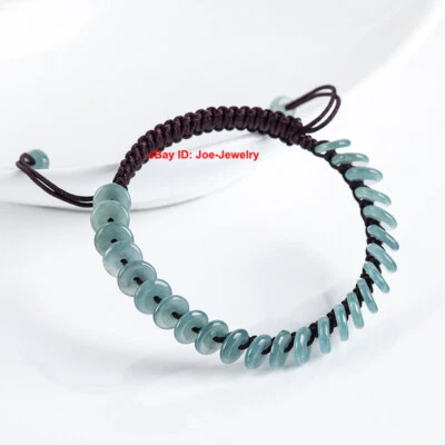 Pulsera para mujer círculo seguro azul helado natural verde jade 7 mm ajuste muñeca 6,1" Foto 1 de 4