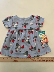 Garanimals Baby Girls Size 0-3 Month Short Sleeve Dress Blue w Strawberries, NWT - Picture 1 of 8
