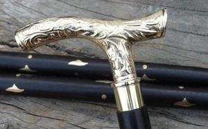 Antiguo bastón de madera victoriano con mango de cabeza de derby de latón macizo estilo bastón - Imagen 1 de 4