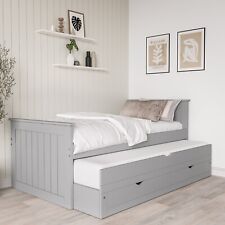 Single Bed Grey Wooden with Trundle Bed and 2 Drawers