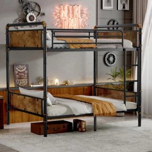 Twin XL over Twin XL Metal Bunk Bed, Industrial Detachable Bunkbeds - Picture 1 of 10