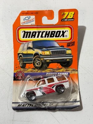 Camión de juguete Matchbox Fire Rescue (1998) blanco Chevy Tahoe 78/100 nuevo Foto 1 de 3