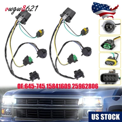 2PCS Headlight Wiring Harness FOR 2007-2013 Chevrolet Silverado 1500 HD 25962806 - Image 1 of 4