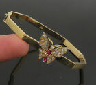 18K GOLD - Vintage Diamonds & Created Ruby Butterfly Bangle Bracelet - GBR032