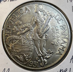 1931 Panama Silver One 1 Balboa Almost Uncirculated AU Condition Coin KM# 13 - Picture 1 of 13