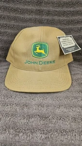 Vintage John Deere khaki Ente Canvas Druckknopflasche Kappe Farm Cary Francis hergestellt in den USA BILDER - Bild 1 von 10