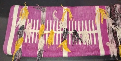 Anthropologie All Roads Lumbar Pillow Cover 12"x27” Purple Yellow Blk Wht Tassel - Image 1 of 4