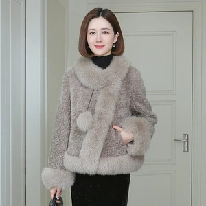 Invierno Mujer Gruesa Cálida Chaqueta de Piel Abrigo de Piel de Zorro Lana de Cordero Manga Larga Abrigo de Piel - Imagen 1 de 26