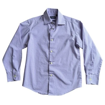 Chaps Stretch Boys Long Sleeve Button Up Shirt Size Small (8) Purple White Plaid - Image 1 of 4