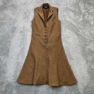 Vintage Ralph Lauren Kleid Damen 4 Braun A Linie Wolle Hahnentritt Ärmellos Academia - Bild 1 von 8