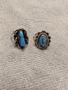 *2* Old Pawn Native American Style Sterling Silver, Turquoise Rings, Sz. 7 - Picture 1 of 9