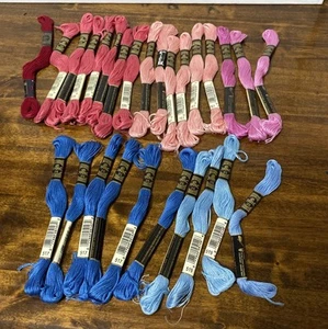 DMC Cotton Pearl Sz 25 Embroidery Floss Lot 25+ Skeins Lot Mostly Pinks/Blues - Picture 1 of 7