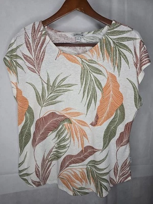 Camiseta Orvis Lino Marfil Colorido Tropical Palma Manga Corta Resortwear Grande Foto 1 de 4