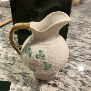 Belleek Ireland Shamrock Basket Weave Creamer Millennium 2000 4"H with Box - Picture 1 of 9