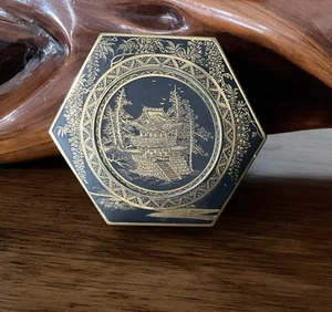 Japanese Komai-Style Gold Inlaid Iron Hinged Box with Inlaid Fuji Mark - Picture 1 of 14