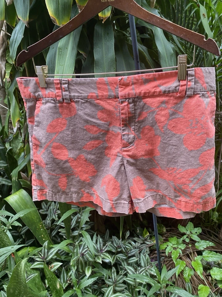 Pantalones Cortos Ann Taylor LOFT Mezcla de Lino Melocotón Floral Tropical Hoja Patrón Talla 12 Foto 1 de 4