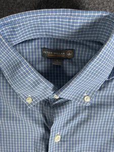 Peter Millar Sommer bequem blau kariert Langarm Knopfleiste Hemd Large - Bild 1 von 7