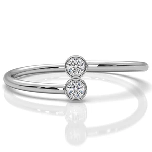 Petite 2 Stone Bezel Round Lab Created Diamond Fashion Ring 14k Gold 0.06ctw. - Picture 1 of 12