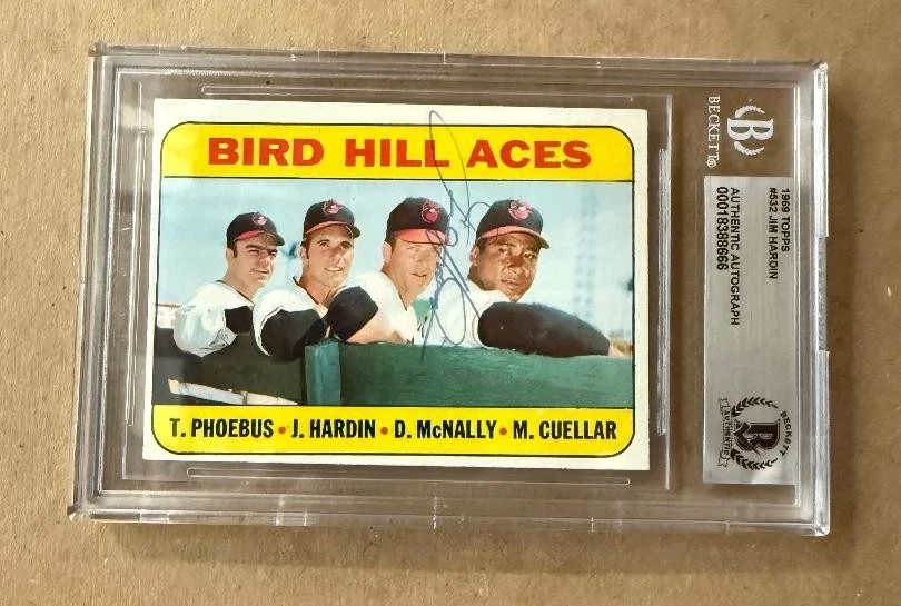 Autographed 1969 Topps JIM HARDIN Orioles Bird Hill Aces card #532 Beckett BAS - Image 1 of 1