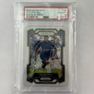 2023-24 Panini Prizm Premier League Levi Colwill #198 White Sparkle PSA 10 - Image 1 of 2