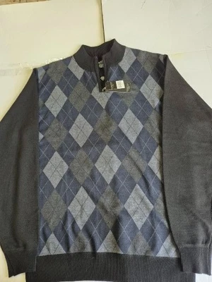 Sahara Club NWT Men Sweater Sz XLT L/S 1/4 Zipper Black/Gray Plaid Casual Core - Image 1 of 4