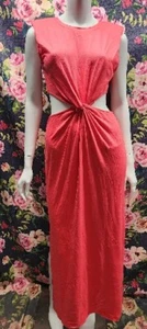 Red / Coral  Sleeveless Knotted Hip Cut Out Maxi Dress size M Padded Shoulder - Picture 1 of 5