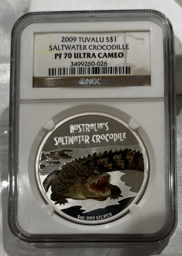 2009 Tuvalu S$1 Saltwater Crocodille Pf 70 Ultra Cameo Loc4