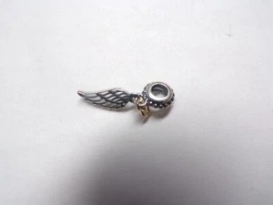 Love & Guidance Angel Wing Pandora Charm Sterling Silver & Golden Heart # S 2280 - Picture 1 of 3