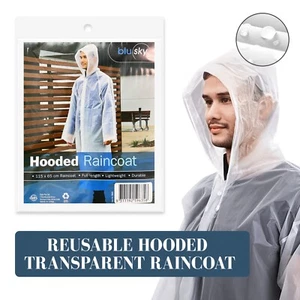 Adults Raincoat Reusable EVA Rain Poncho Coat Transparent w/ Hooded Drawstrings - Picture 1 of 6