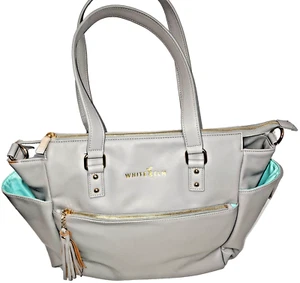 White Elm Gemini convertible bag, Gray, Blue interior with gold hardware. - Picture 1 of 8