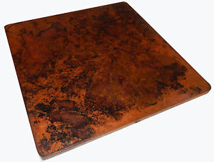 Mexican Square Copper Table Top Hand Hammered 24 Inches Stained Patina